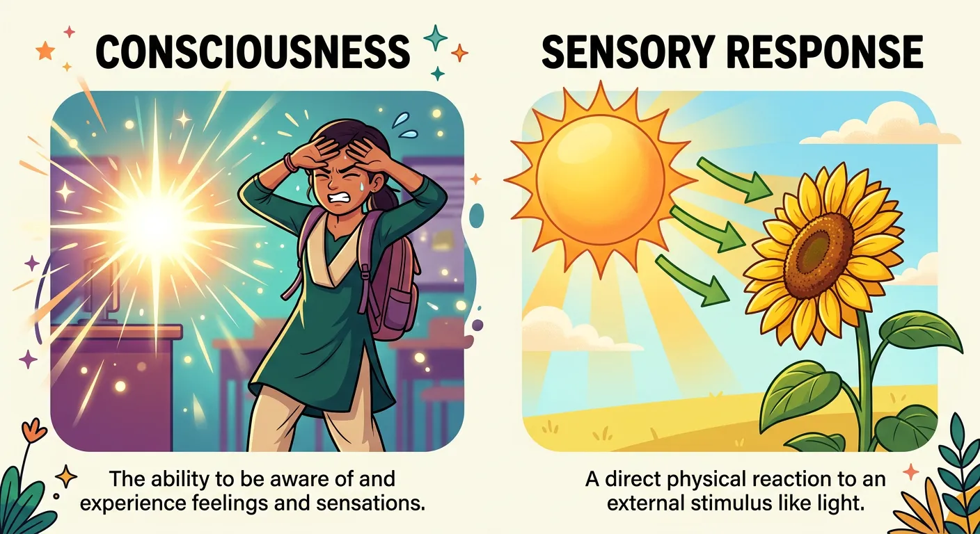 Visual representation of a plant responding to light (phototropism) and human nervous system.