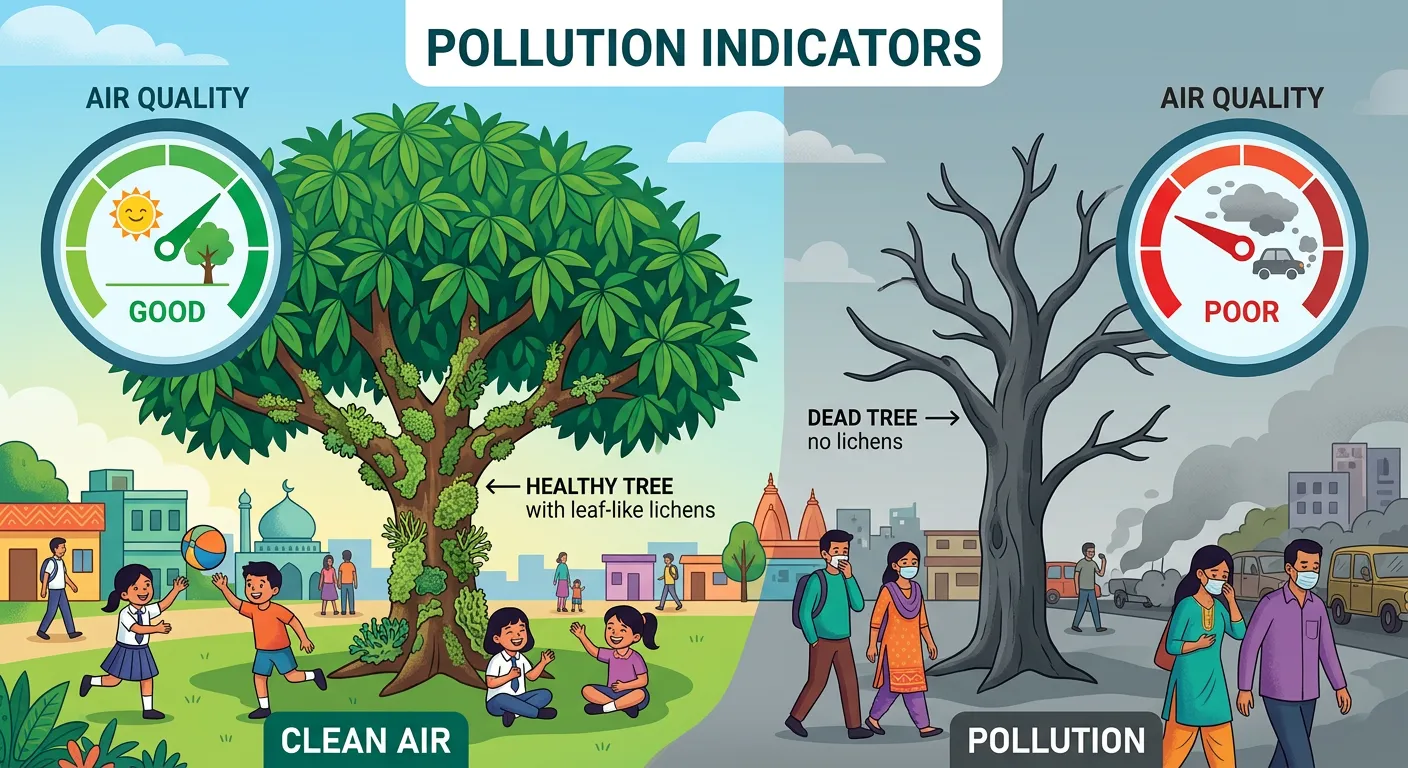 Comparison of lichen growth in a clean forest versus an industrial city.