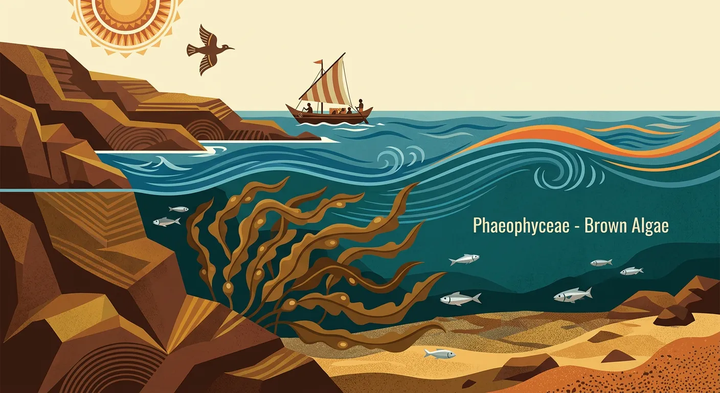 Diagram of Brown Algae showing holdfast, stipe, and frond.