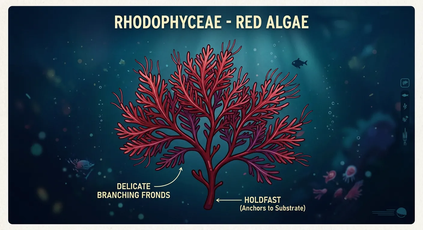 Microscopic view of red algae showing r-phycoerythrin dominance.