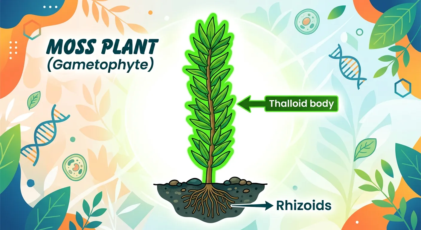 Microscopic view of Bryophyte thallus and rhizoids