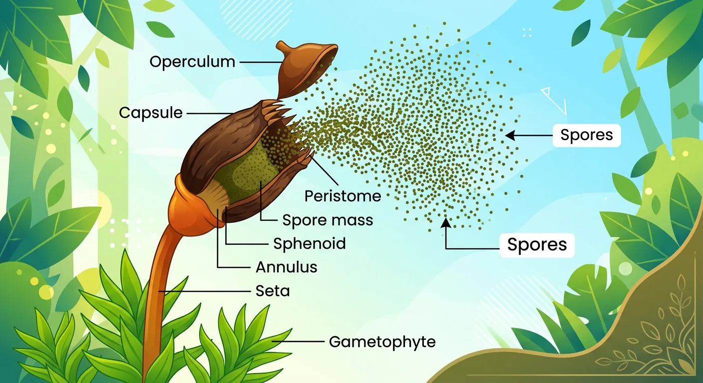 Sporophyte structure showing Foot, Seta, and Capsule