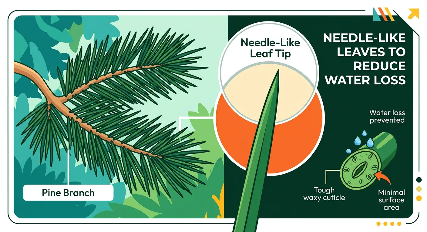 Cross-section of a pine needle showing thick cuticle and sunken stomata