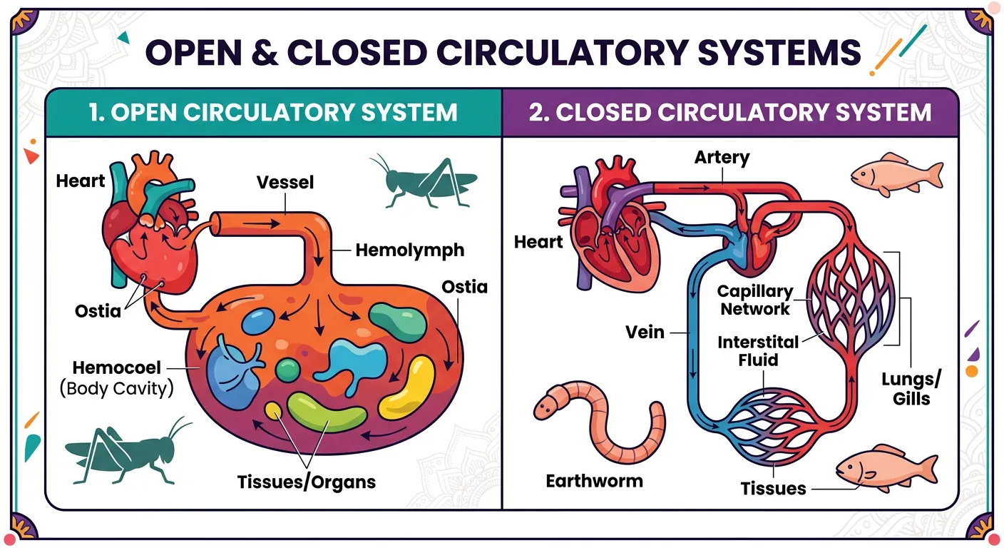 Open vs Closed Circulatory System diagram