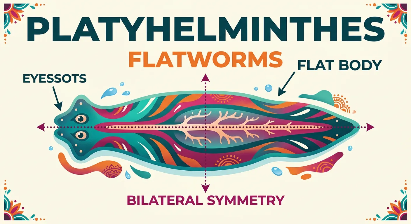 Diagram of Taenia and Fasciola showing flat body structure.