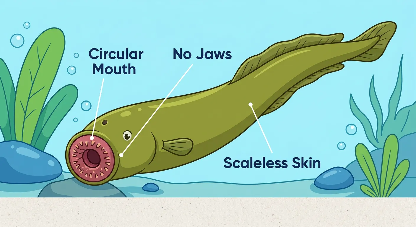 Illustration of a Lamprey showing the circular sucking mouth