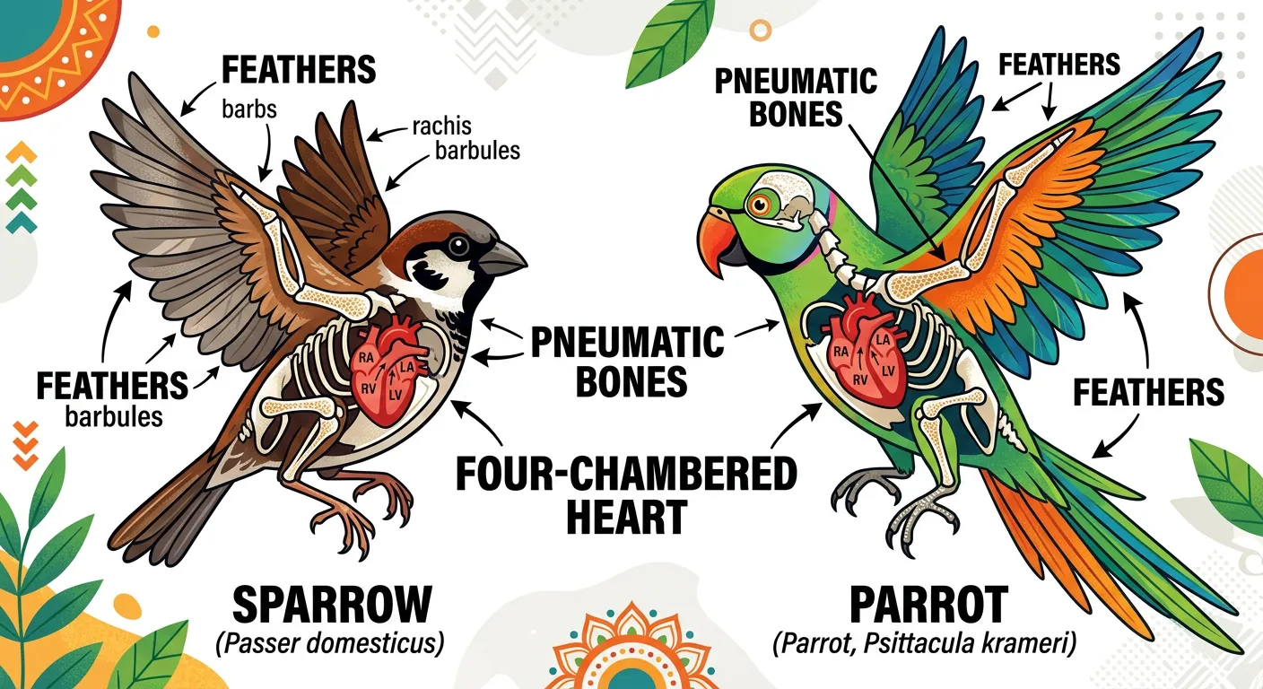 Skeleton of a bird showing hollow bones and air sacs