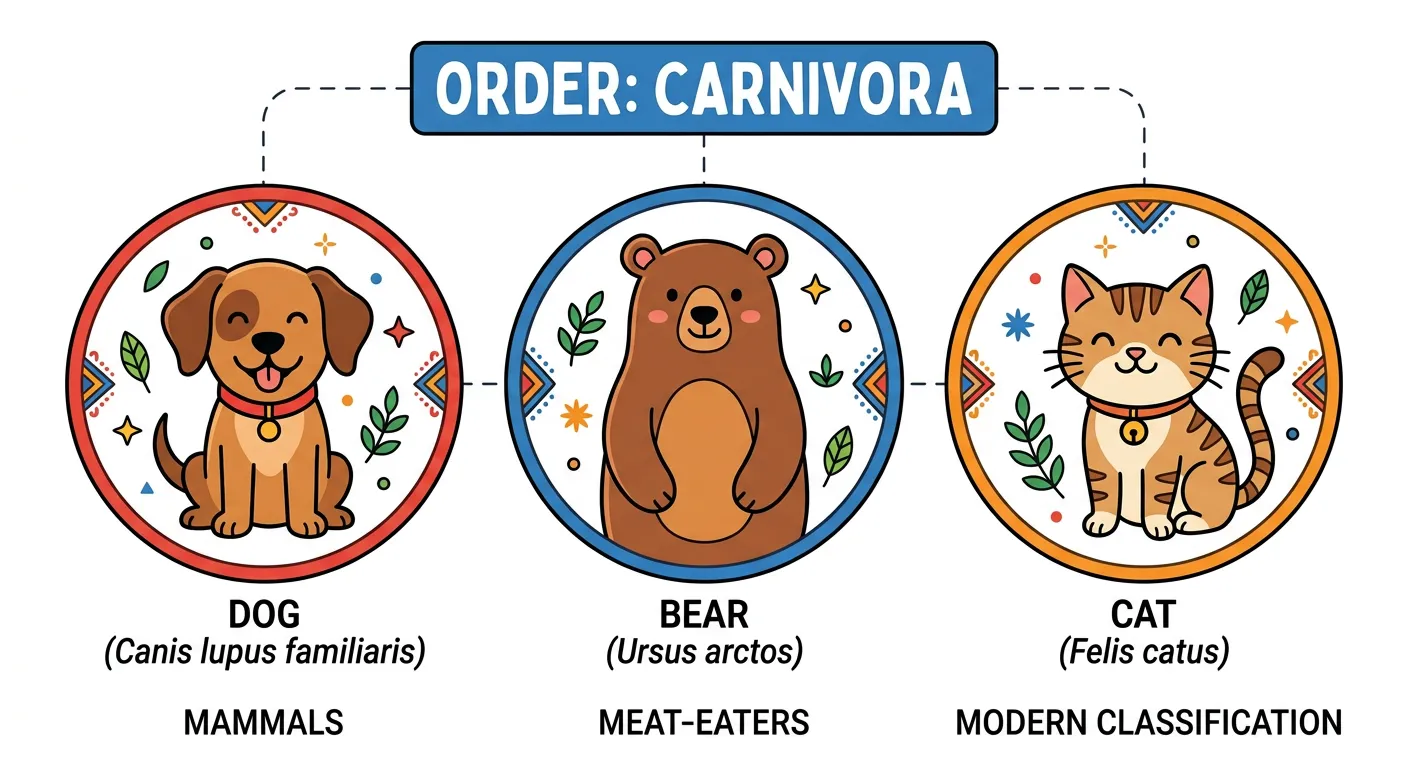 Infographic showing the Order Carnivora and its constituent families.