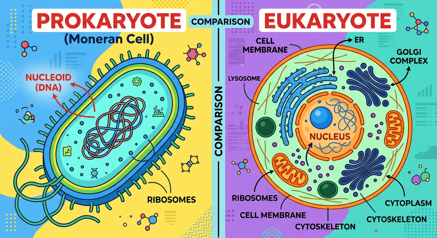 Diagram of a prokaryotic bacterial cell showing the nucleoid, ribosomes, and plasmid.