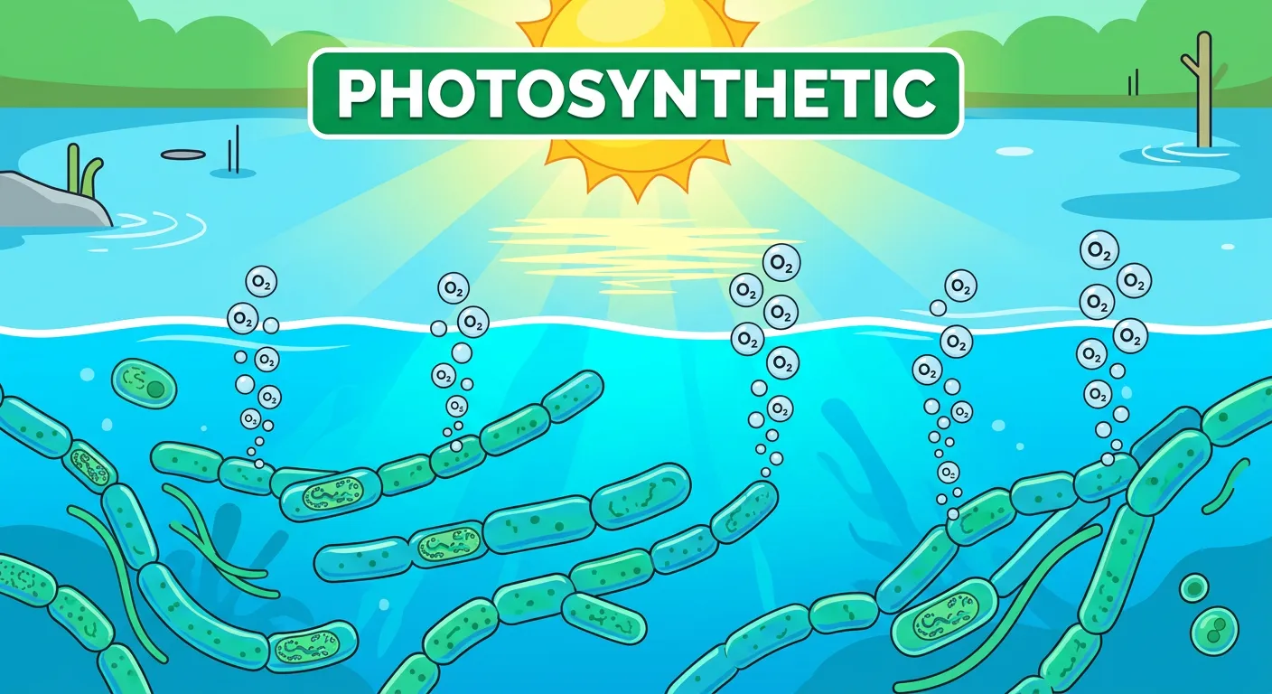 Microscopic images of Cyanobacteria filaments and heterocysts.