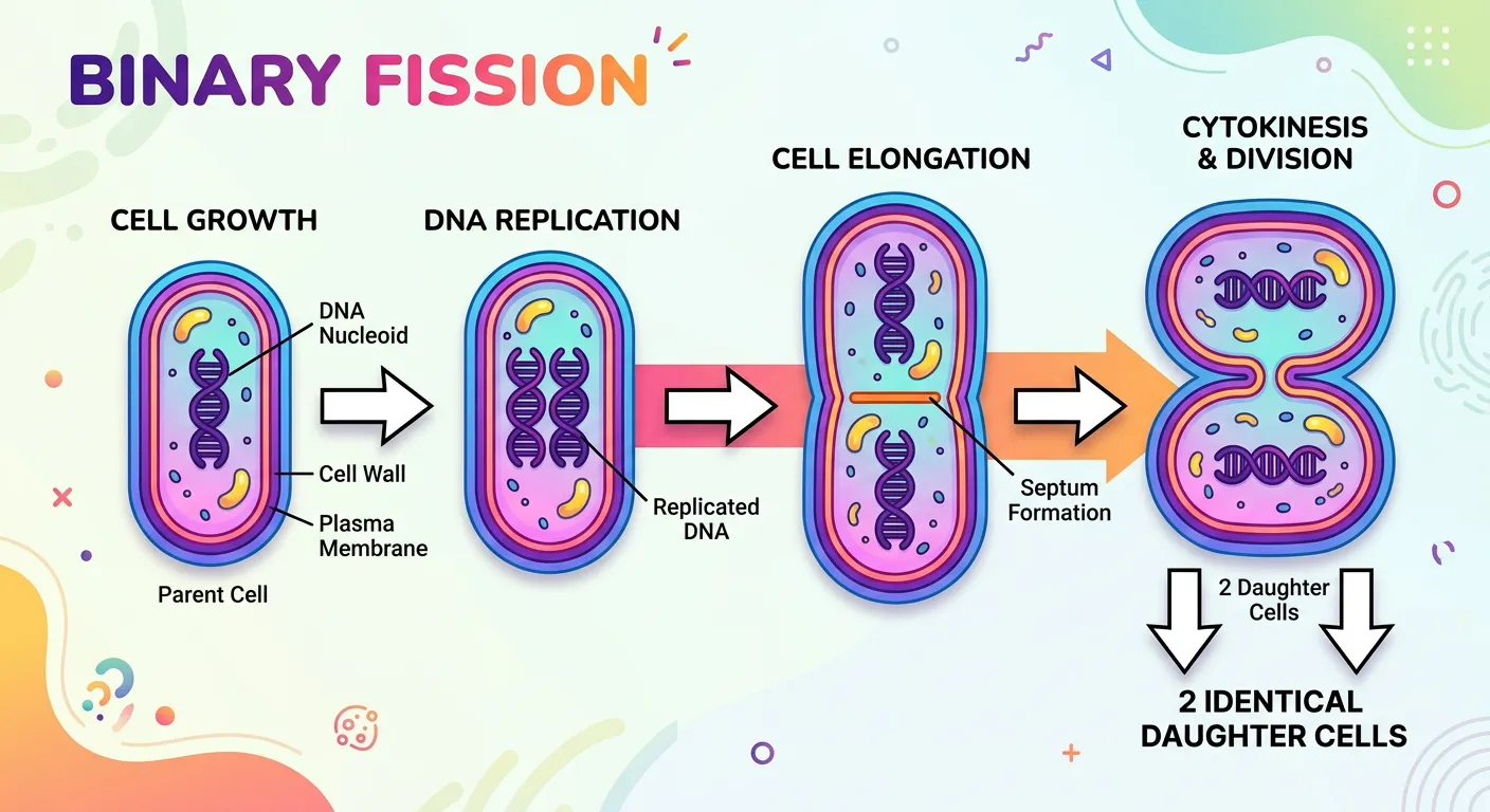 Diagram showing binary fission and the formation of bacterial endospores.