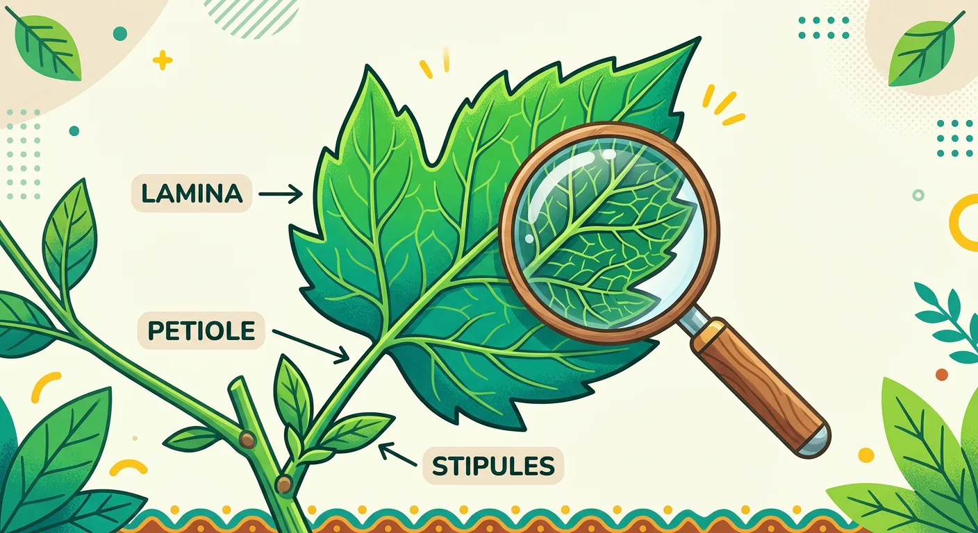 Illustration of leaf parts and venation types