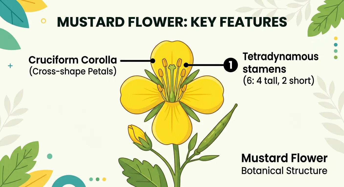 Mustard flower showing the cross-shaped petal arrangement.