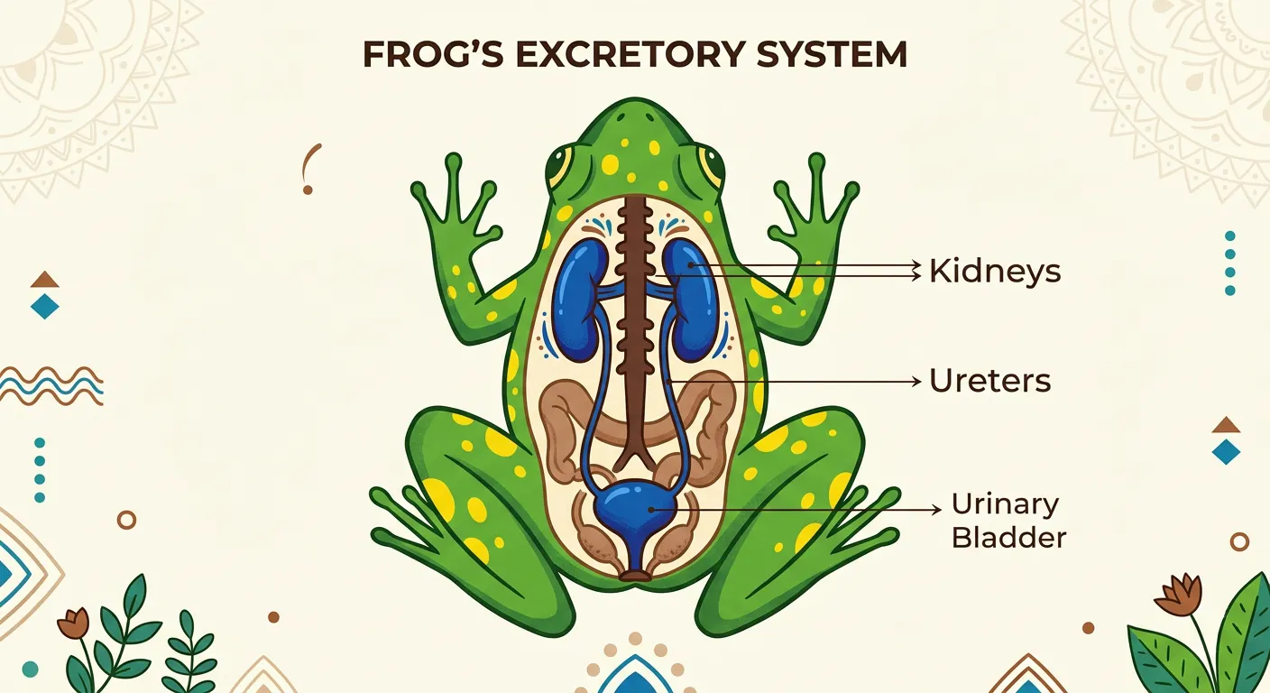 Excretory system of the frog showing kidneys and ureters
