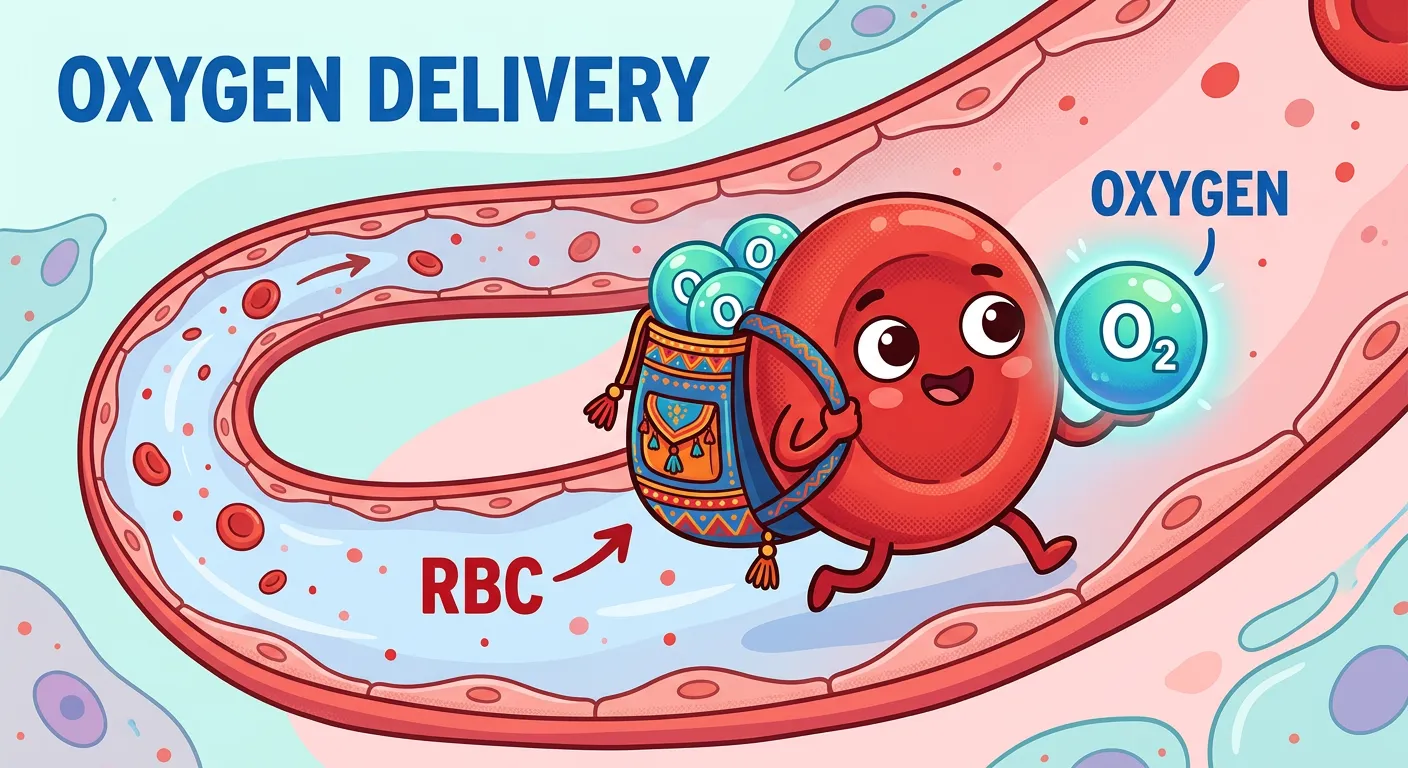 Microscopic view of biconcave red blood cells.