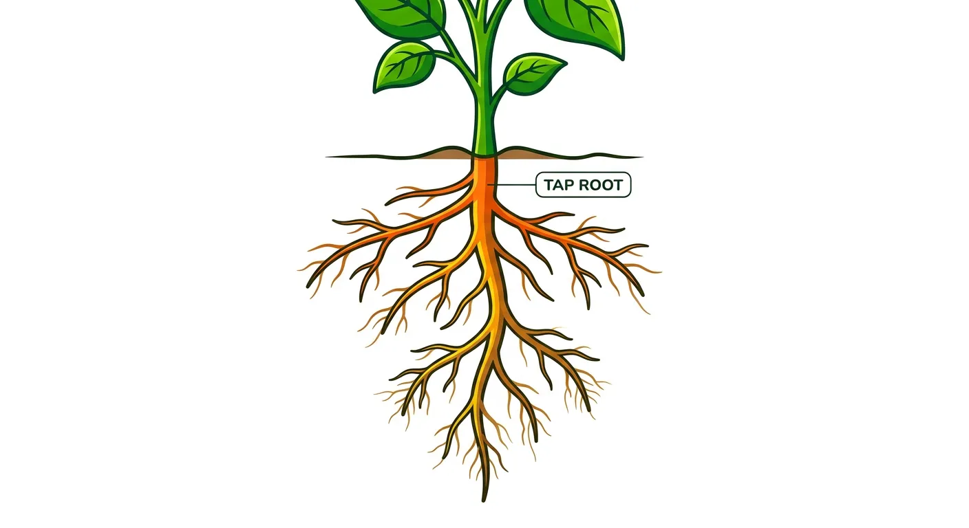 Illustration of a Tap Root system showing primary, secondary, and tertiary branches.