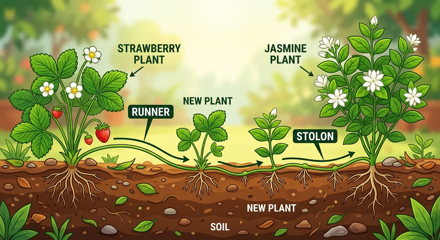 Diagram comparing the horizontal growth of runners and the arching stolons.