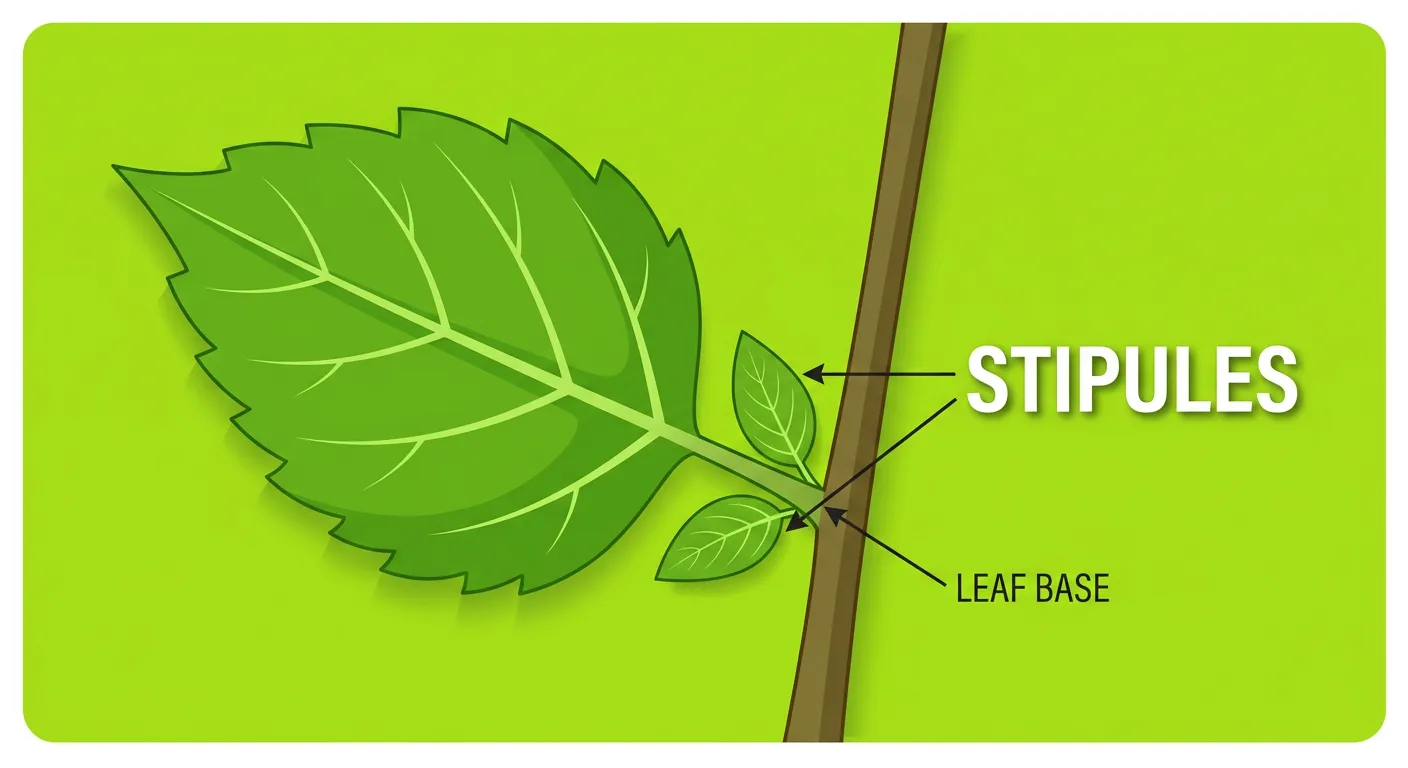 Microscopic and macro view of stipules and pulvinus at the leaf base.