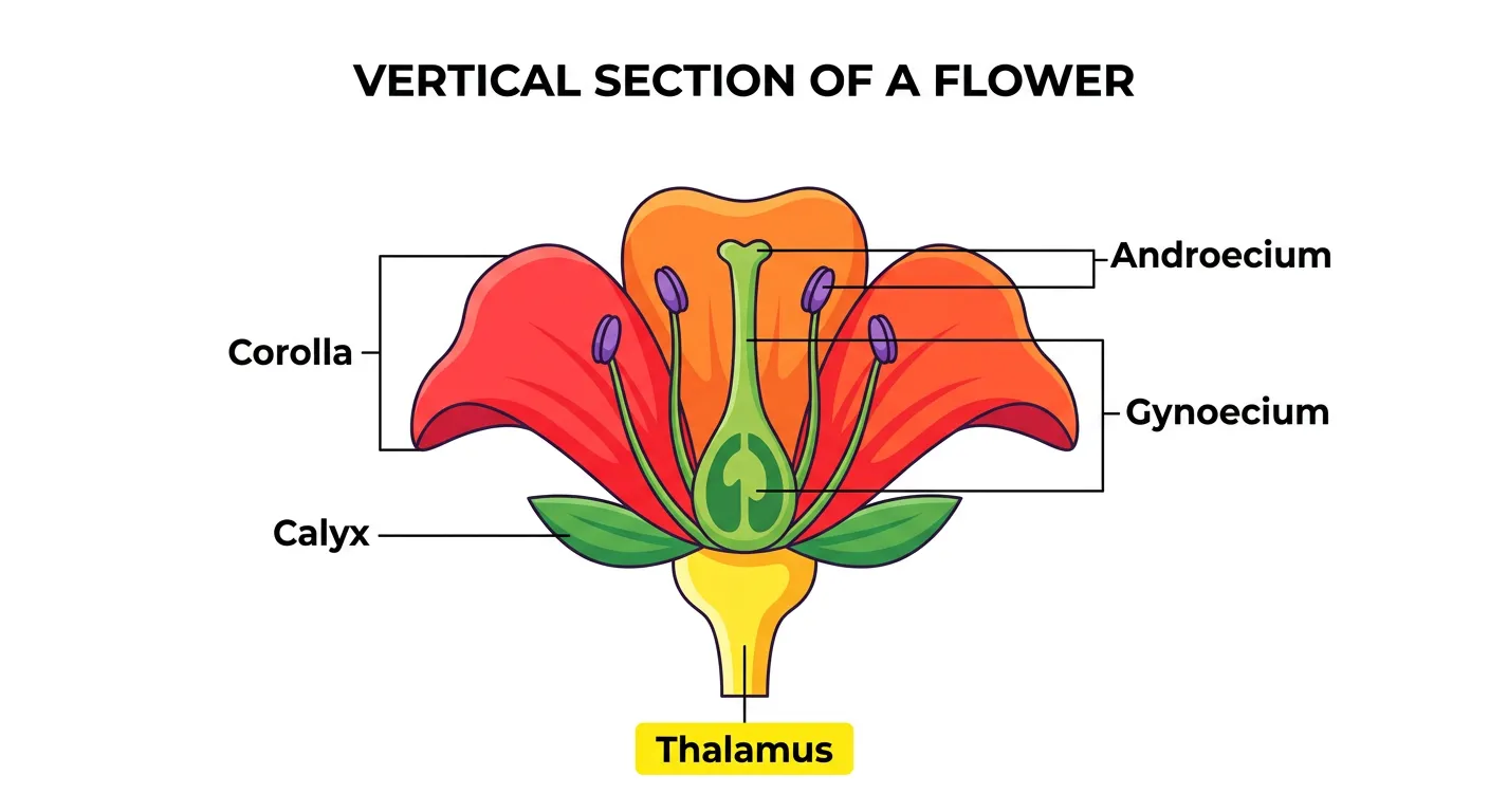 Detailed view of a floral thalamus showing the attachment points for different whorls.