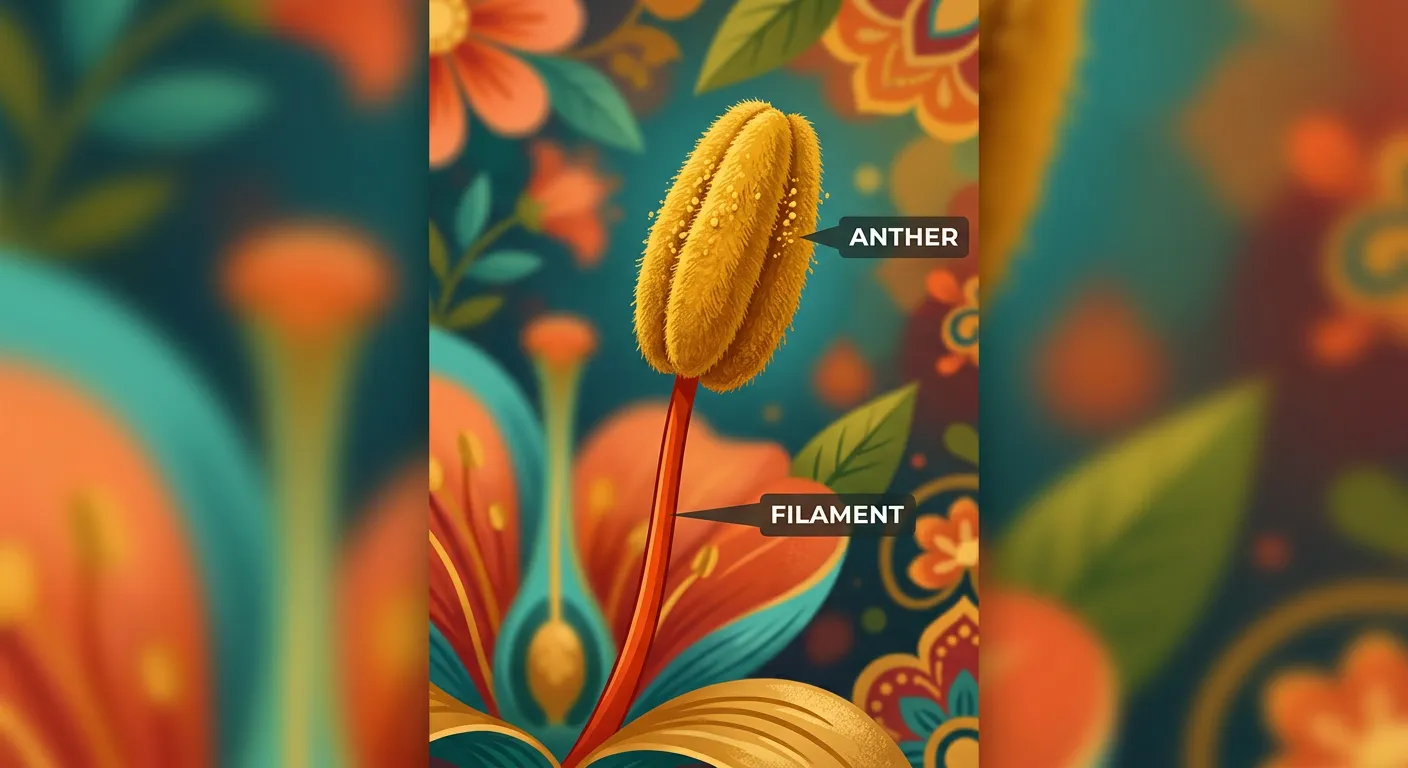 Diagram of a stamen showing the anther and filament structure.
