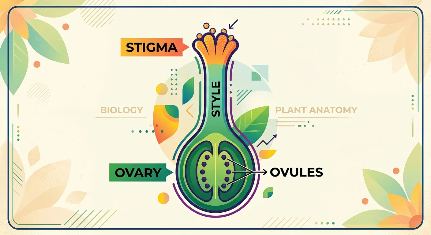 Cross-section of a pistil showing stigma, style, ovary, and ovules.
