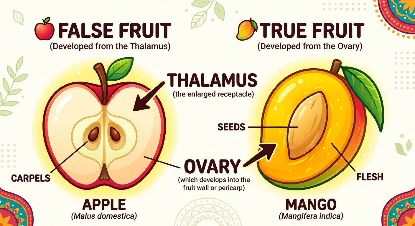 Diagram of an apple showing the thalamus and the ovary