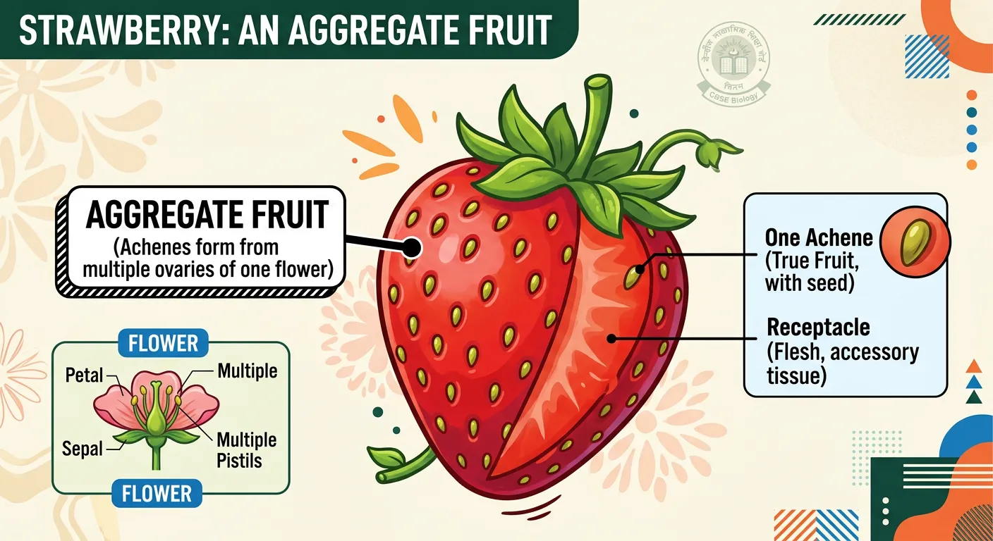 Structure of a strawberry showing individual achenes