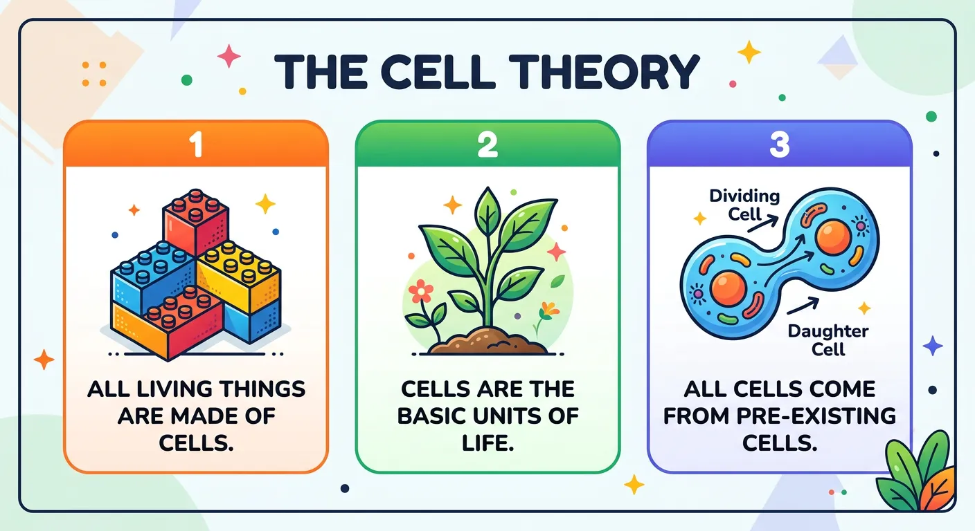 Summary chart of the three postulates of cell theory
