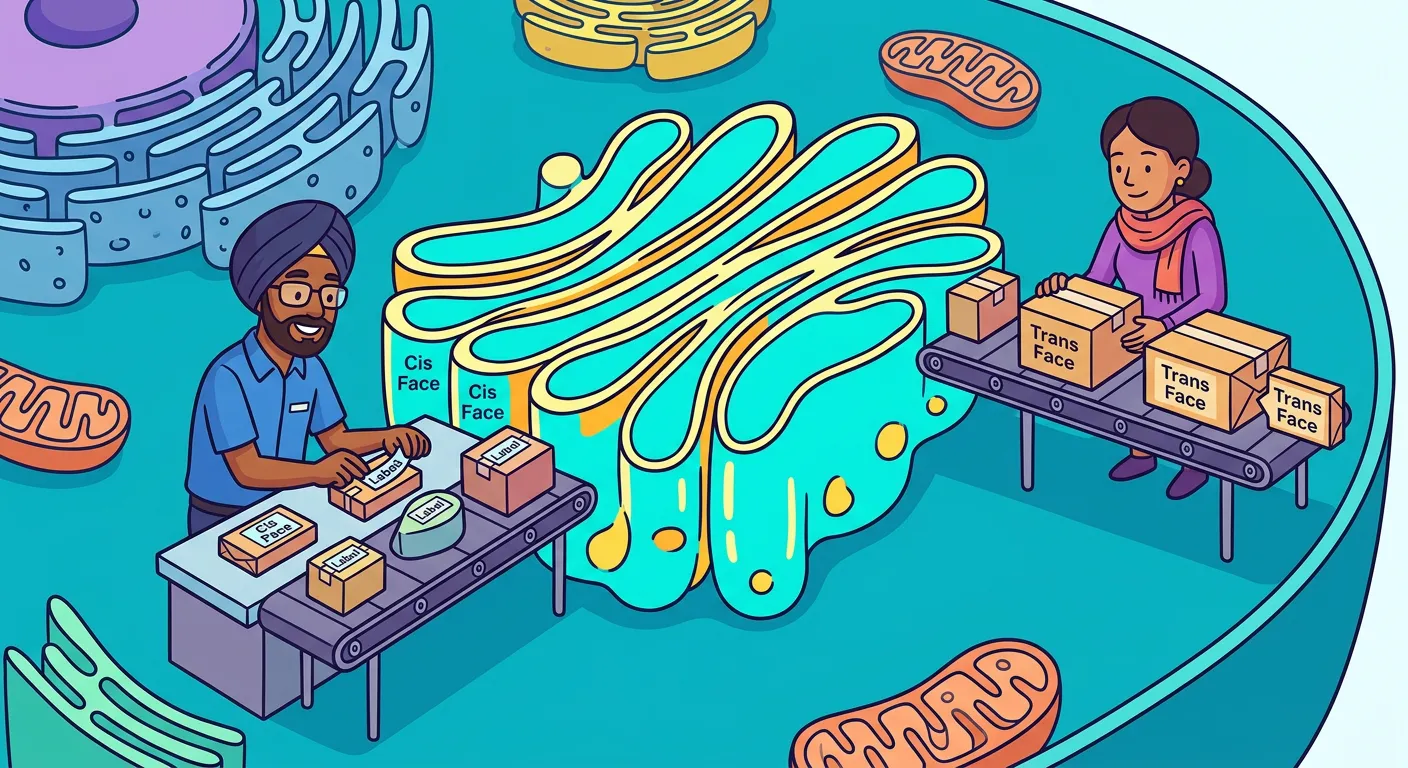 Diagram showing the Cis and Trans faces of the Golgi apparatus.