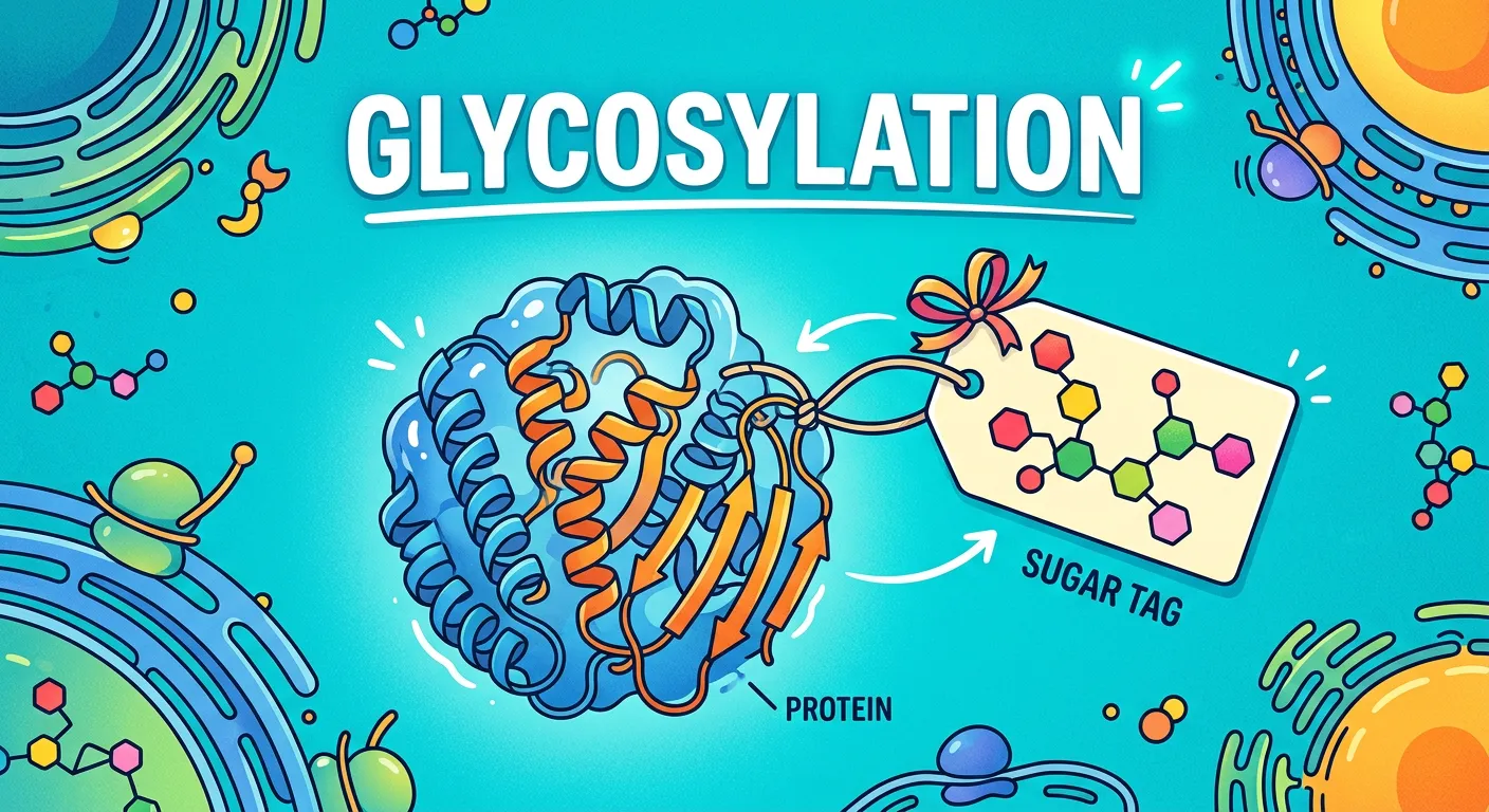 Molecular diagram of glycosylation occurring in the Golgi.