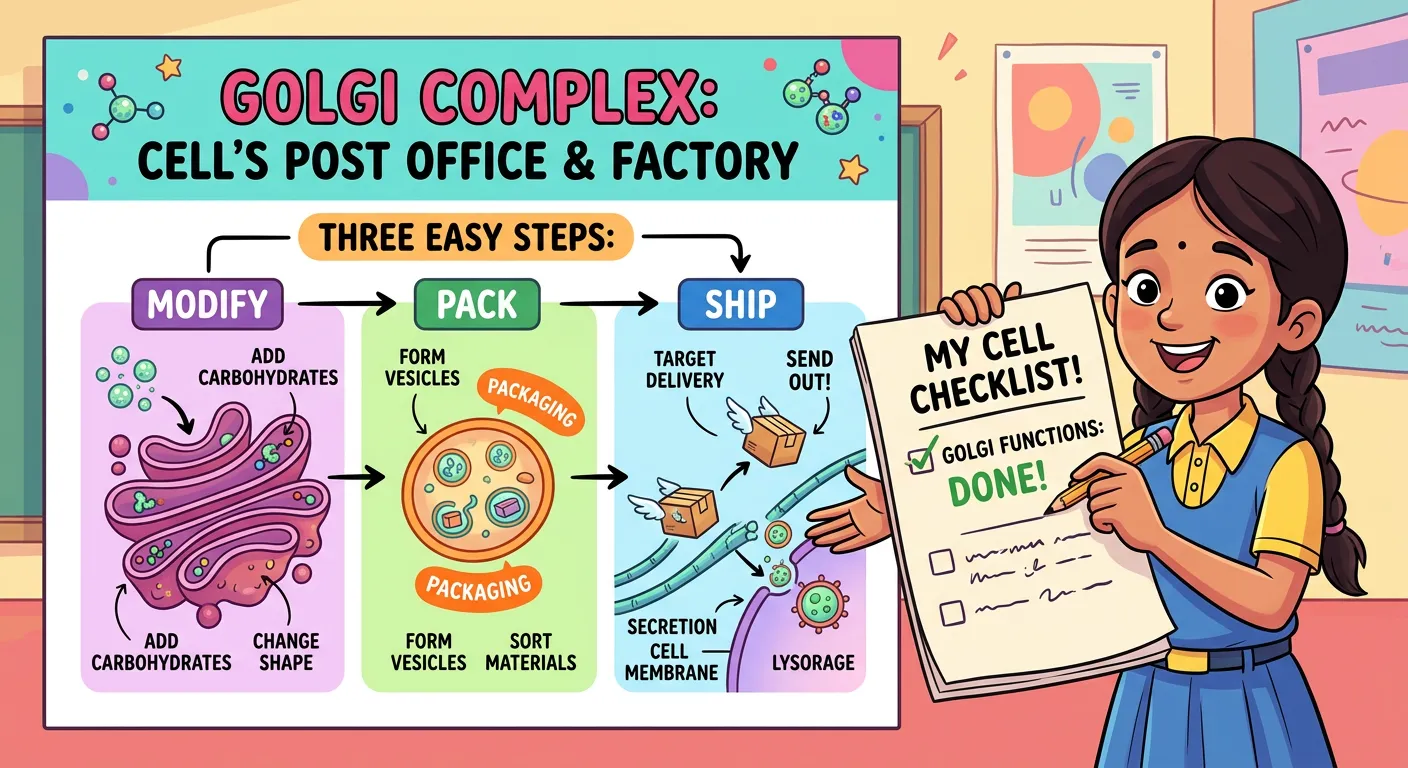 Summary infographic of Golgi functions for NEET.