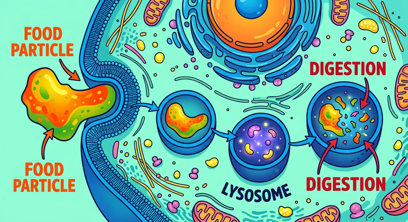 Flowchart of heterophagy showing fusion of phagosome and lysosome