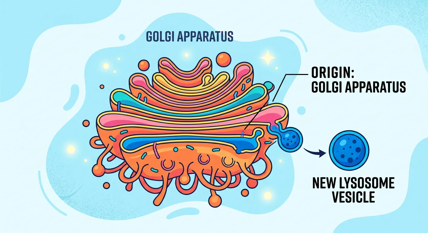 Visual representation of the GERL complex showing RER, Golgi, and Lysosomes