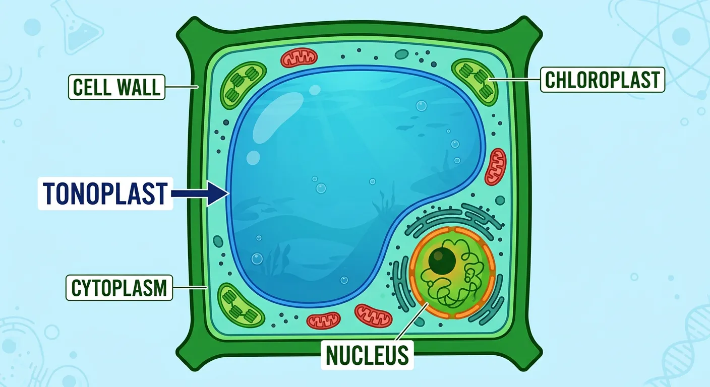 Microscopic view of a plant cell highlighting the large central vacuole and the tonoplast.