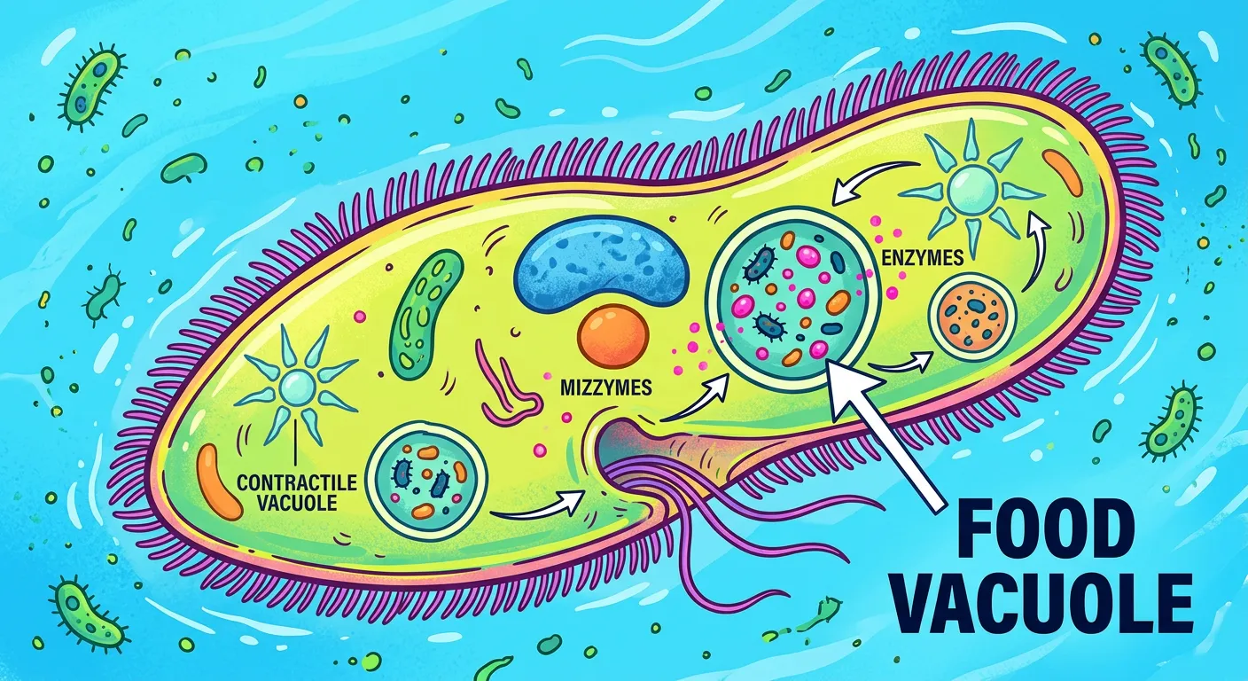 Step-by-step diagram of phagocytosis and the formation of a food vacuole in a protozoan.