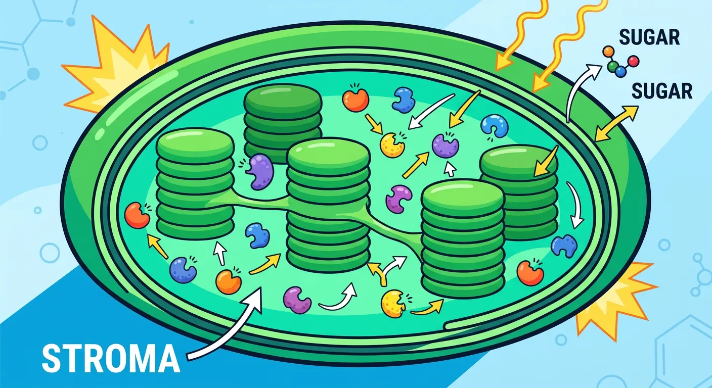 Microscopic view of stroma highlighting DNA and 70S ribosomes.