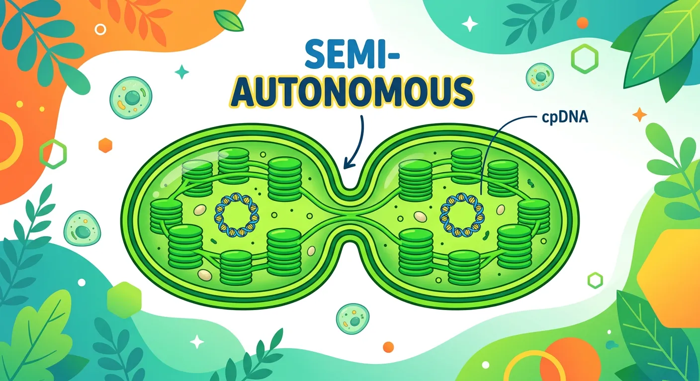 Diagram showing a chloroplast dividing by fission, highlighting DNA and ribosomes.