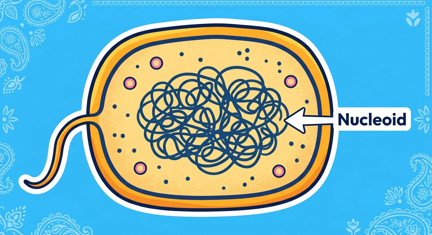 Diagram showing a bacterial nucleoid region and circular DNA.