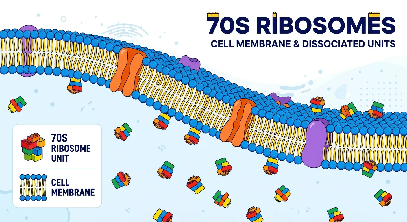 Illustration of a 70S ribosome with its 50S and 30S subunits.