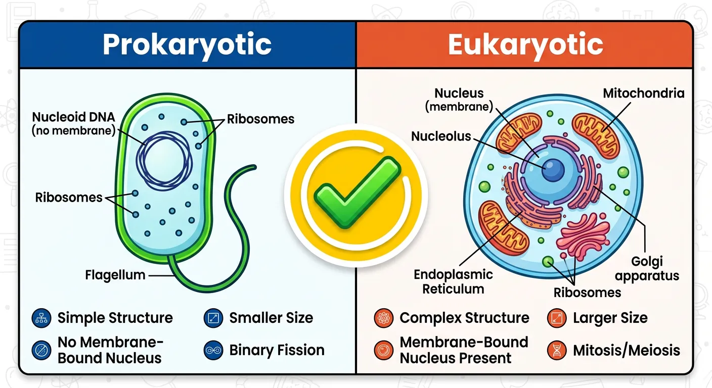 Summary table comparing prokaryotic and eukaryotic characteristics.