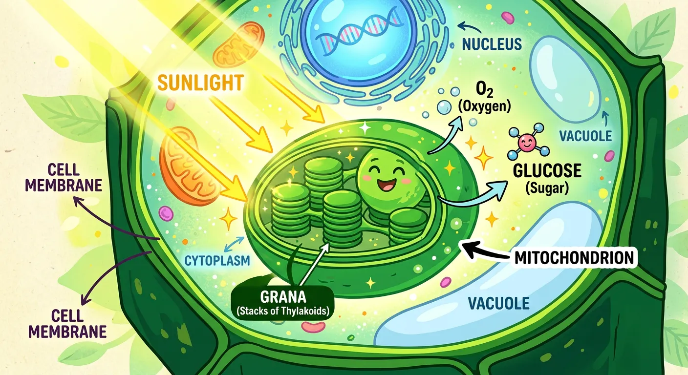 Internal structure of a chloroplast showing thylakoids and stroma