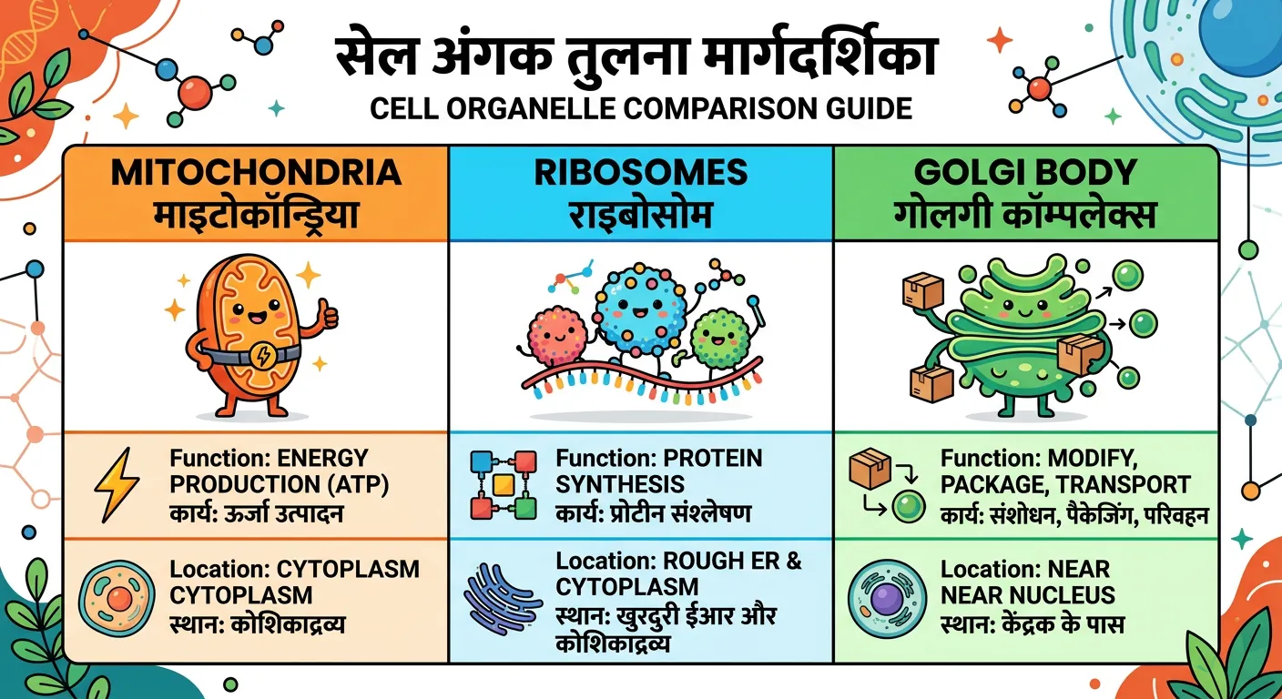 Comparison table of plant and animal cell organelles