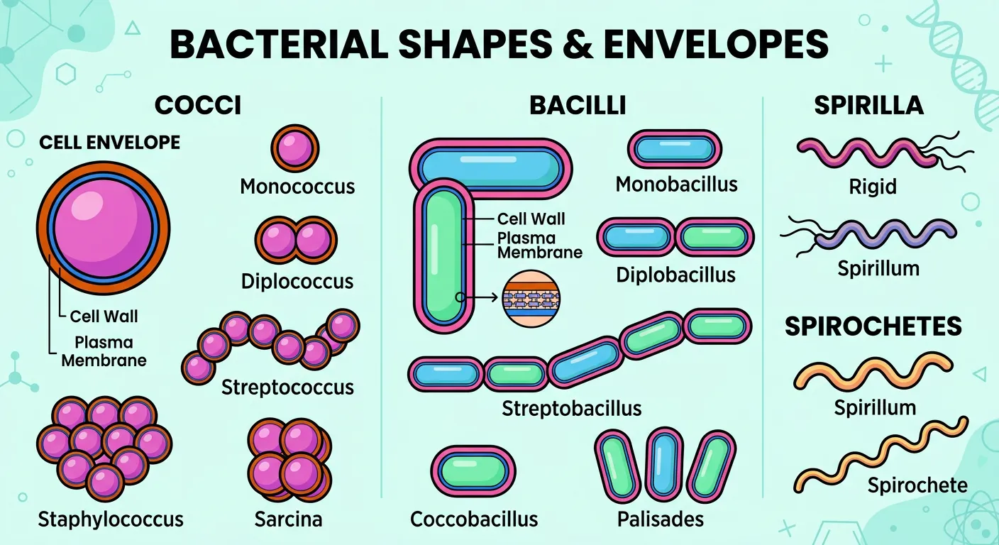 Evolutionary adaptations of the cell envelope in different prokaryotic species.