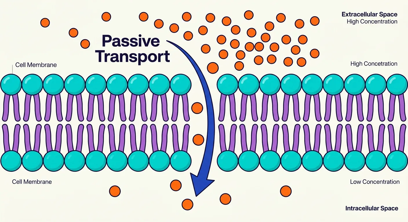 Illustration of molecules moving from high to low concentration