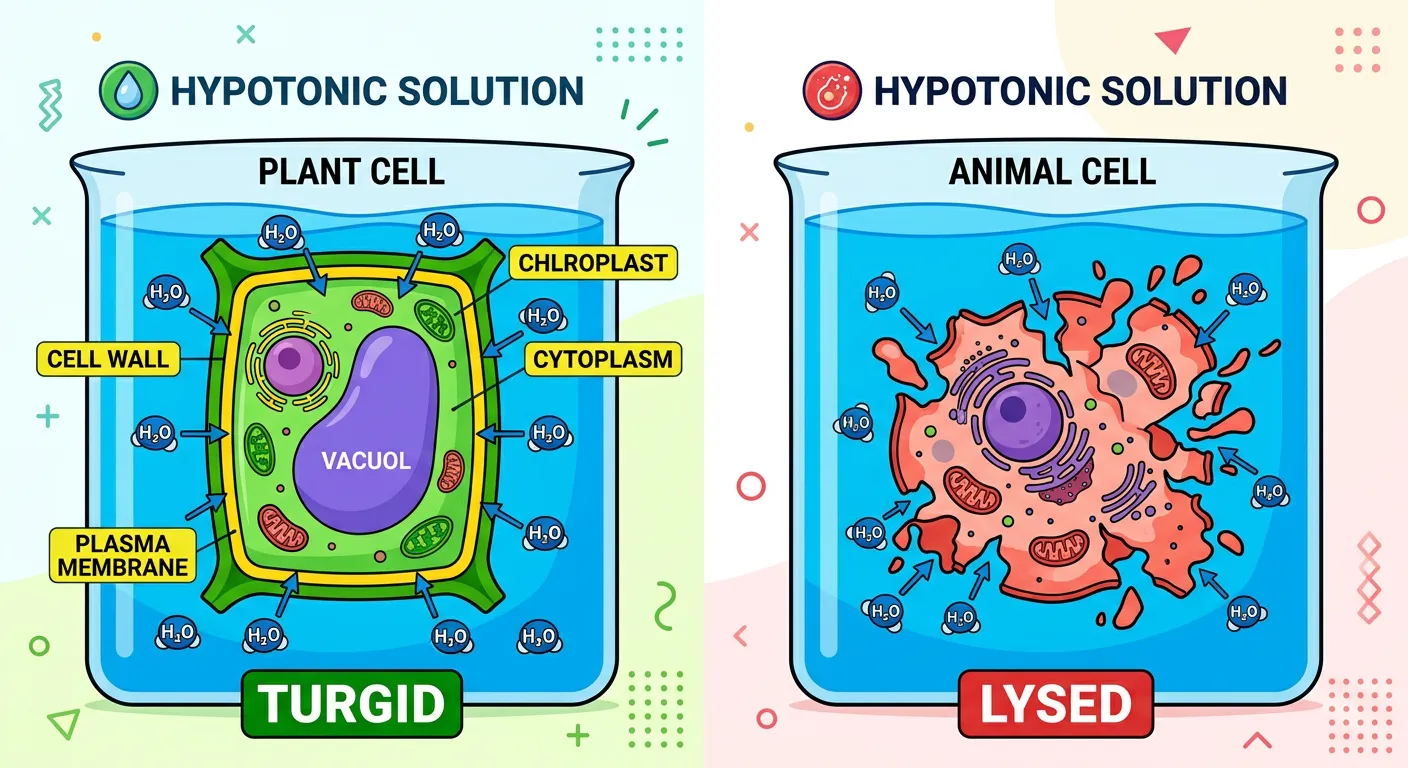 Diagram illustrating turgor pressure in a turgid plant cell compared to a flaccid one.
