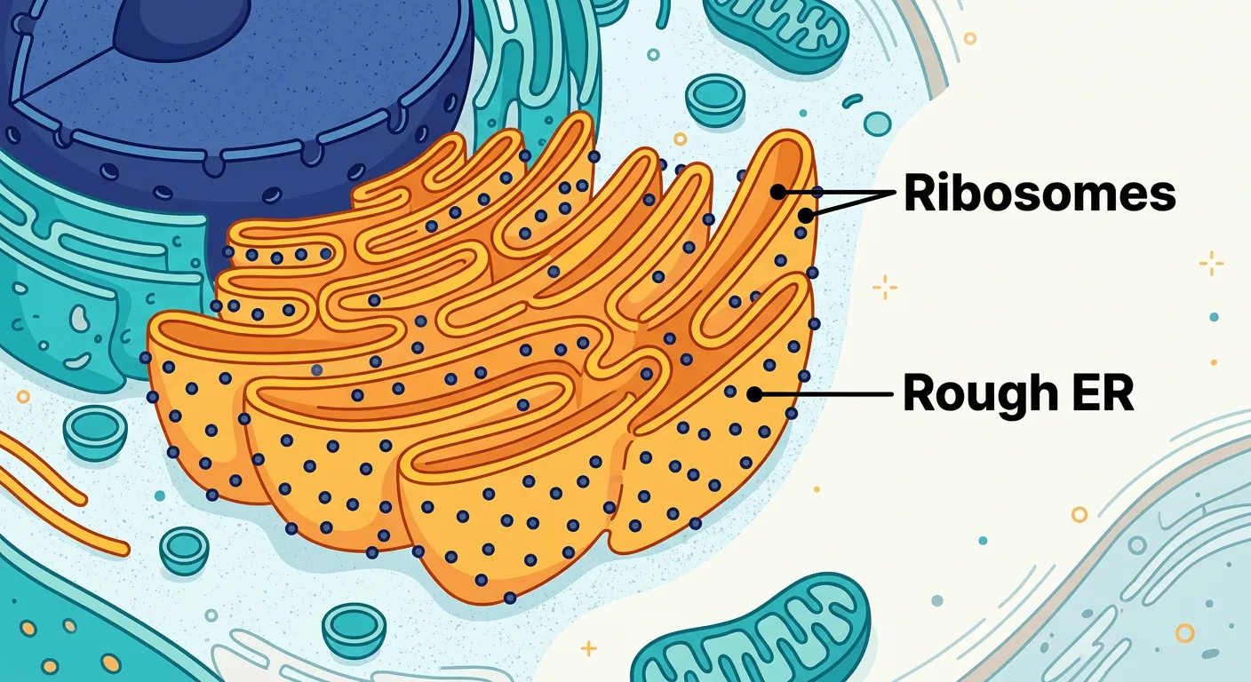 Detailed view of Rough Endoplasmic Reticulum with ribosomes
