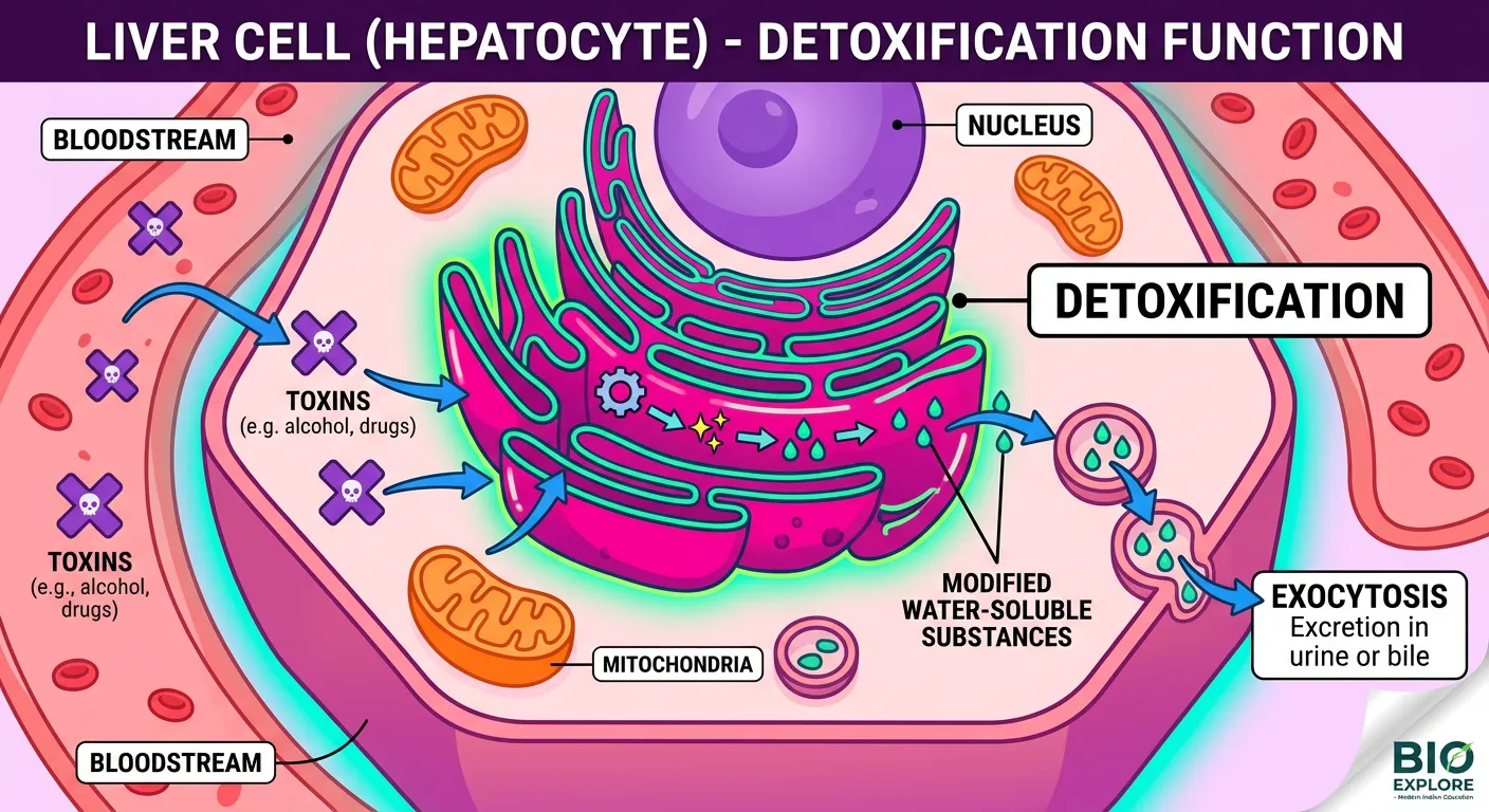 Smooth ER in liver cells showing detoxification process
