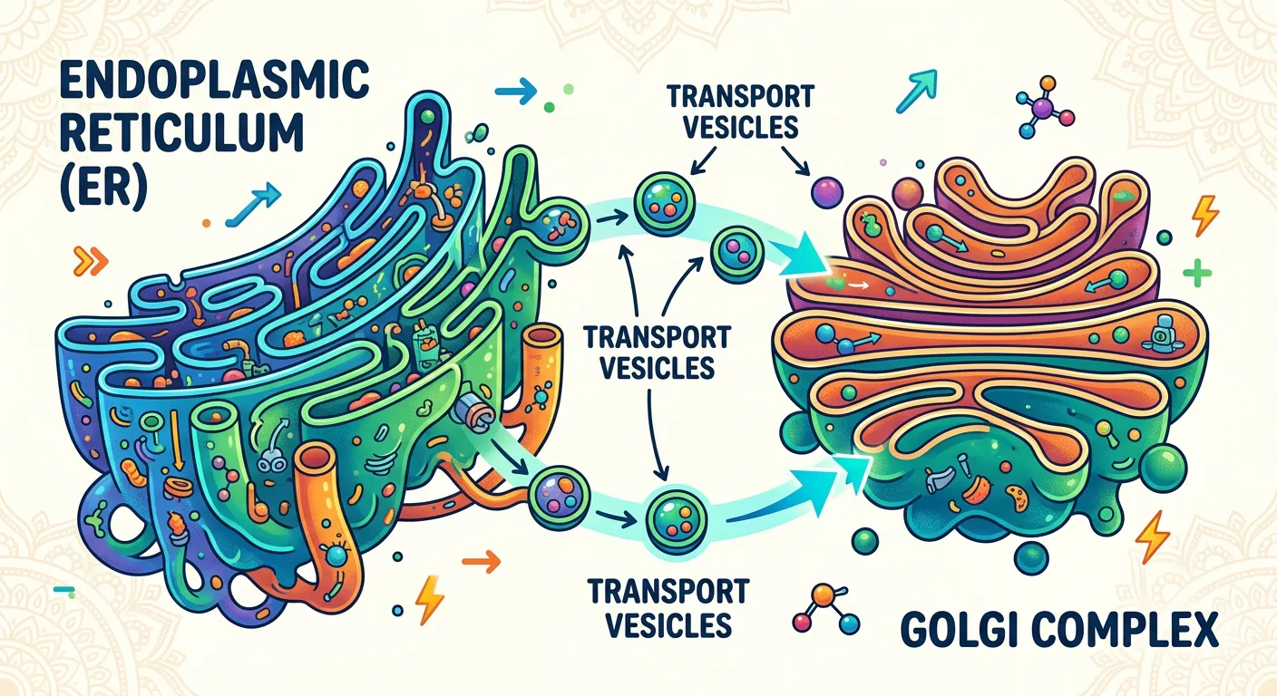Vesicles budding from the ER toward the Golgi apparatus