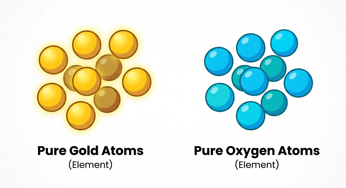 Comparison showing identical atoms of one element versus different atoms of another.