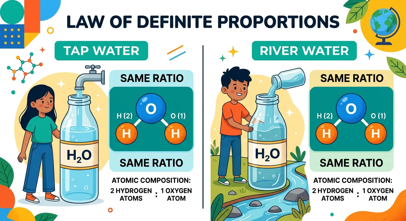 Comparison of water from different sources showing identical H2O molecular structure.